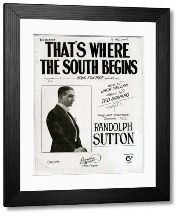 Framed Print : Music cover, Thats Where the South Begins Framed Print : Music cover, Thats Where the South Begins