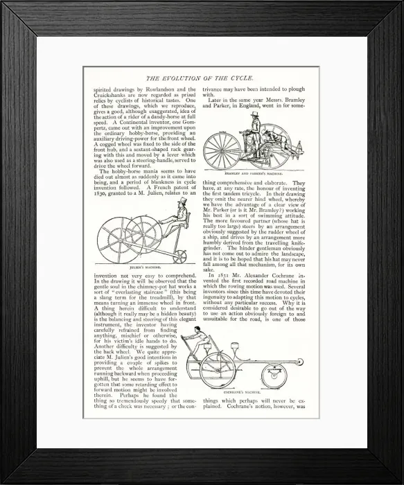 Framed Print : The Evolution of the Cycle -- three cycling machines Framed Print : The Evolution of the Cycle -- three cycling machines