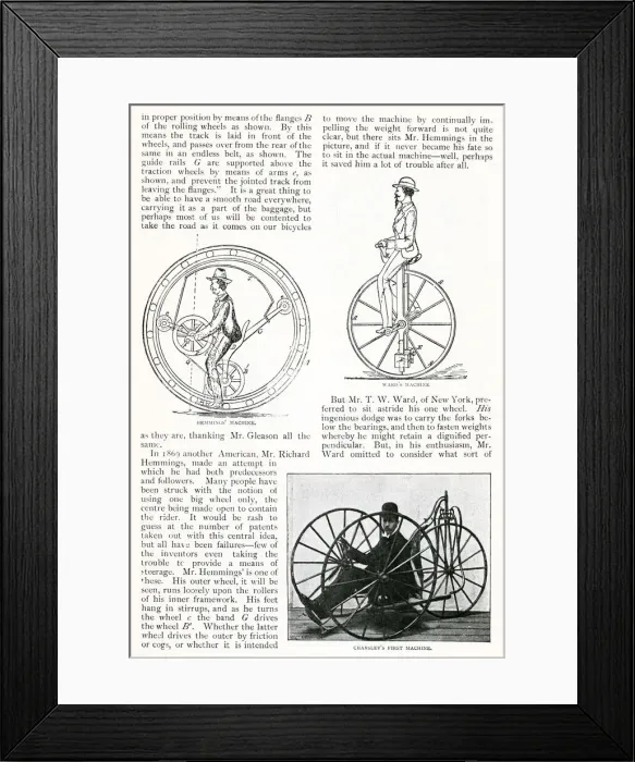Framed Print : The Evolution of the Cycle -- three cycling machines Framed Print : The Evolution of the Cycle -- three cycling machines