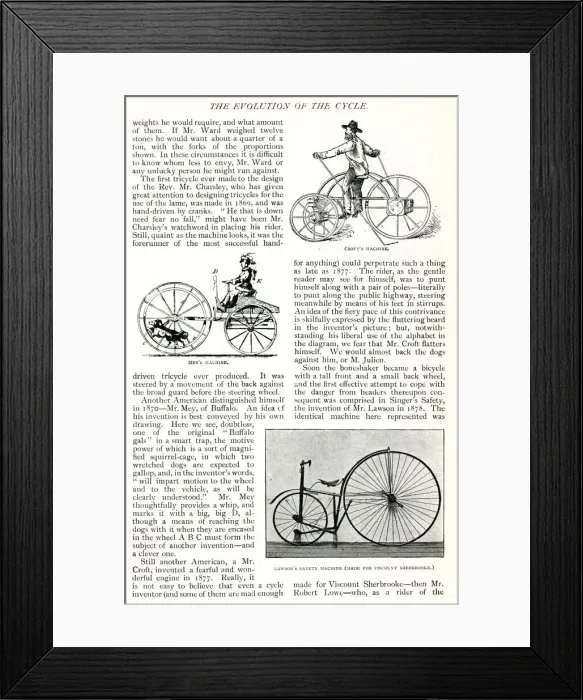 Framed Print : The Evolution of the Cycle -- three cycling machines Framed Print : The Evolution of the Cycle -- three cycling machines