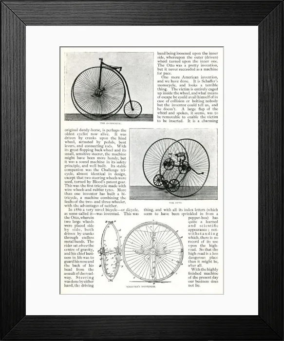 Framed Print : The Evolution of the Cycle -- three cycling machines Framed Print : The Evolution of the Cycle -- three cycling machines