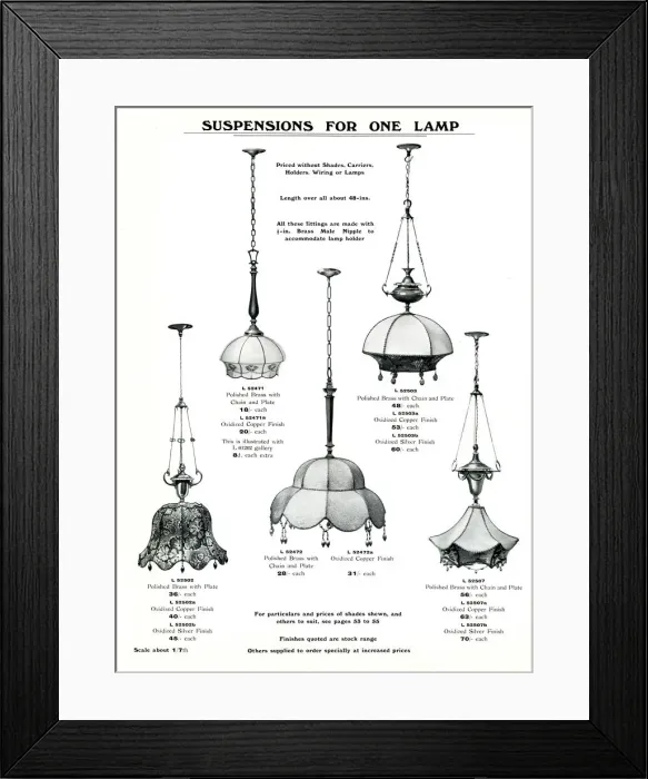 Framed Print : Electric Light Fixtures catalogue, Suspensions for one lamp Framed Print : Electric Light Fixtures catalogue, Suspensions for one lamp