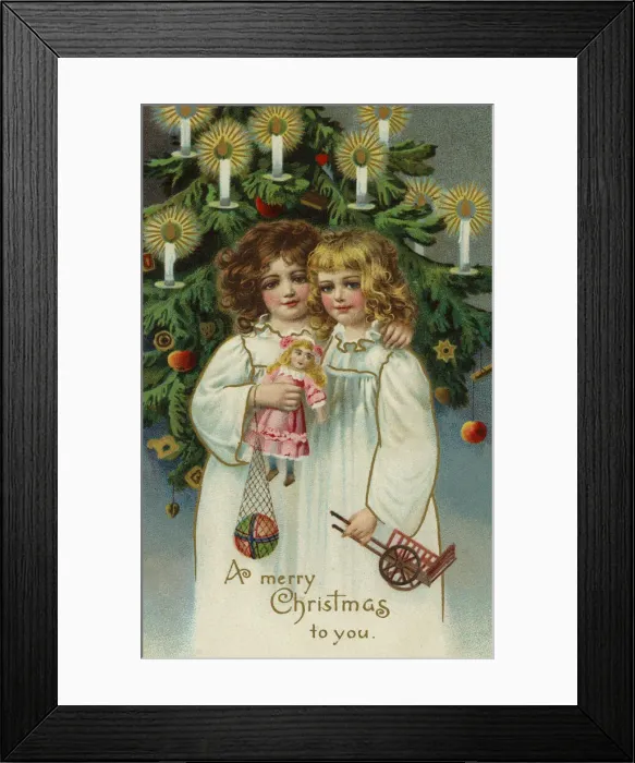 Framed Print : Two girls by Xmas tree Framed Print : Two girls by Xmas tree