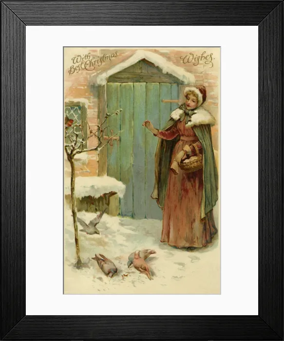 Framed Print : Xmas. Feeding pigeons Framed Print : Xmas. Feeding pigeons