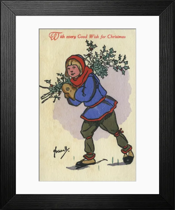 Framed Print : Xmas. Carrying holly Framed Print : Xmas. Carrying holly