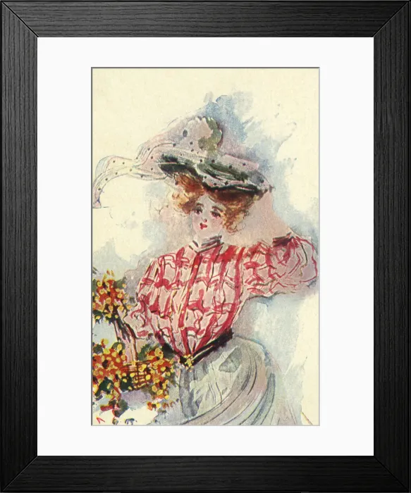 Framed Print : Glamour. Edwardian lady in red and white blouse Framed Print : Glamour. Edwardian lady in red and white blouse