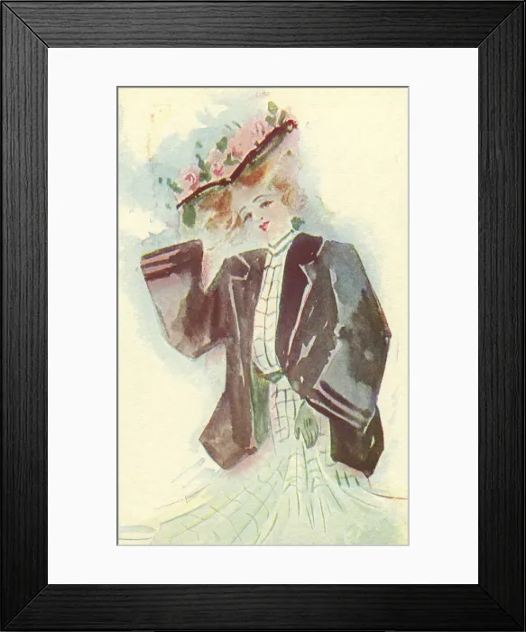 Framed Print : Glamour. Edwardian lady wearing black jacket and a large hat trimmed with pink flowers Framed Print : Glamour. Edwardian lady wearing black jacket and a large hat trimmed with pink flowers