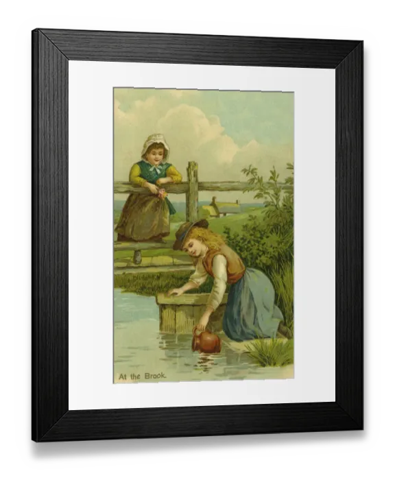 Framed Print : Children. At the Brook. Girl fetching water from thebrook. Date: circa 1903 Framed Print : Children. At the Brook. Girl fetching water from thebrook. Date: circa 1903