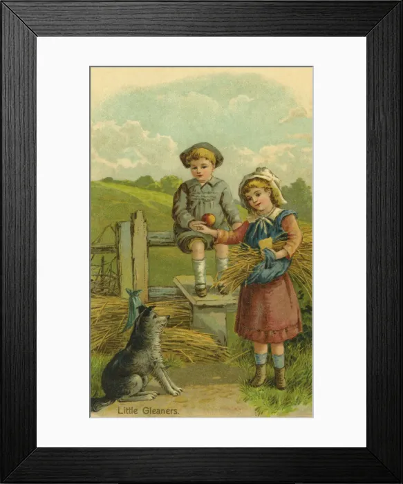 Framed Print : Children. Little Gleaners. Boy and girl with dog beside stile. Date: circa 1903 Framed Print : Children. Little Gleaners. Boy and girl with dog beside stile. Date: circa 1903