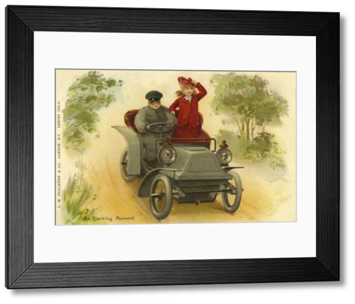Framed Print : Motoring. An exciting moment. Edwardian man in cap Framed Print : Motoring. An exciting moment. Edwardian man in cap