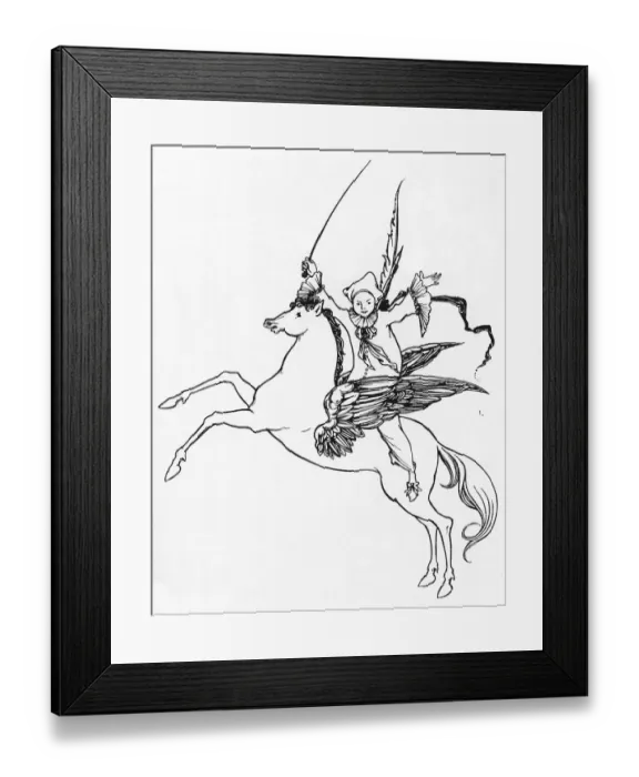 Framed Print : Puck riding on Pegasus. Artist: Aubrey Beardsley Date: 1894 Framed Print : Puck riding on Pegasus. Artist: Aubrey Beardsley Date: 1894