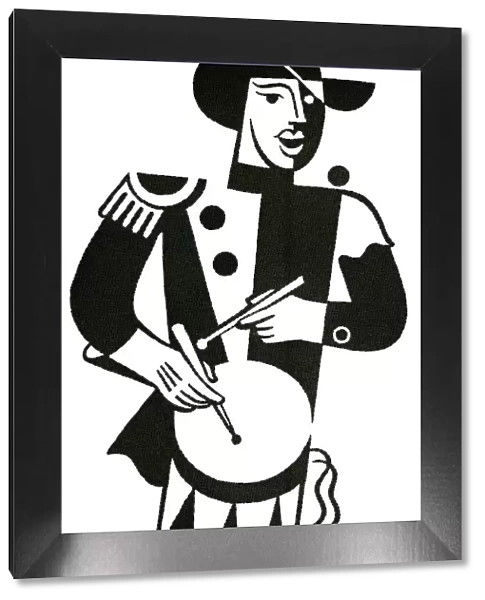 Drummer. Black & white illustration of drummer
