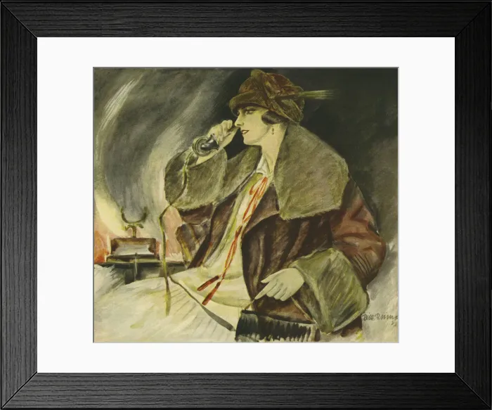 Framed Print : Telephone. Smart woman in coat and cloche hat speaking on telephone Framed Print : Telephone. Smart woman in coat and cloche hat speaking on telephone