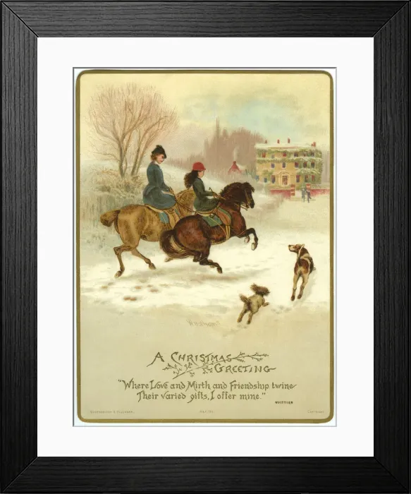 Framed Print : Horses. Christmas card of horse riding in the snow Framed Print : Horses. Christmas card of horse riding in the snow