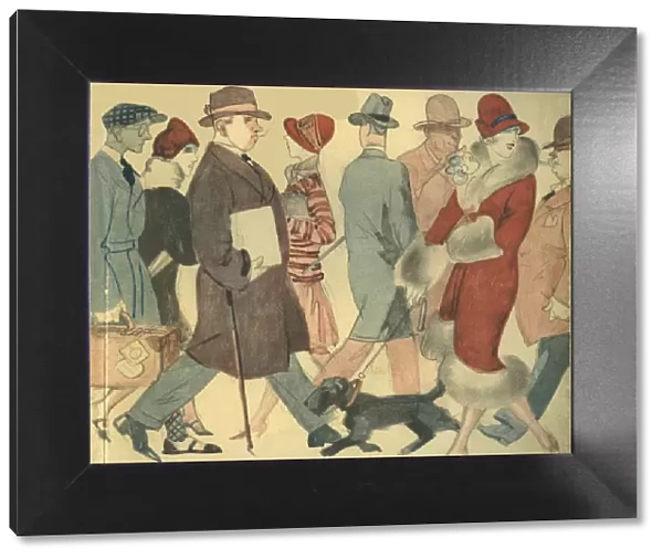People. Illustration of men and women walking along a street. Artist: G Kohler Date: 1927