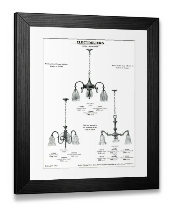 Framed Print : Electric Light Fixtures catalogue, Electroliers Framed Print : Electric Light Fixtures catalogue, Electroliers