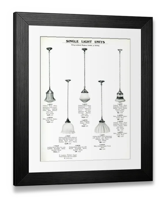 Framed Print : Electric Light Fixtures catalogue, Single Light Units Framed Print : Electric Light Fixtures catalogue, Single Light Units