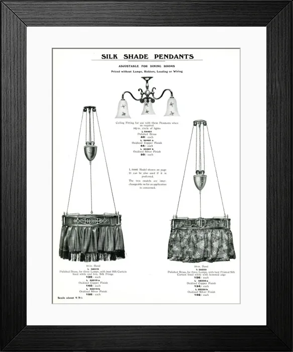Framed Print : Electric Light Fixtures catalogue, Silk Shade Pendants Framed Print : Electric Light Fixtures catalogue, Silk Shade Pendants