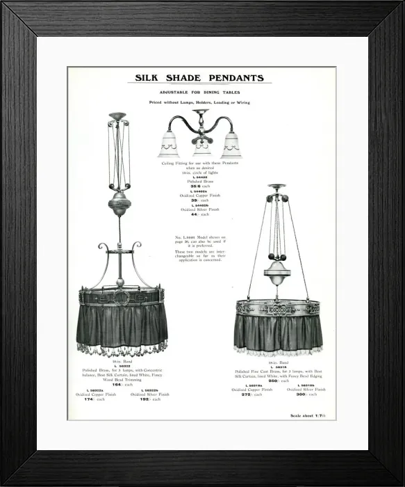 Framed Print : Electric Light Fixtures catalogue, Silk Shade Pendants Framed Print : Electric Light Fixtures catalogue, Silk Shade Pendants