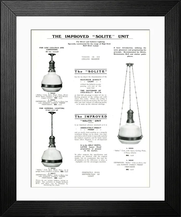 Framed Print : Electric Light Fixtures catalogue, Improved Solite Unit Framed Print : Electric Light Fixtures catalogue, Improved Solite Unit