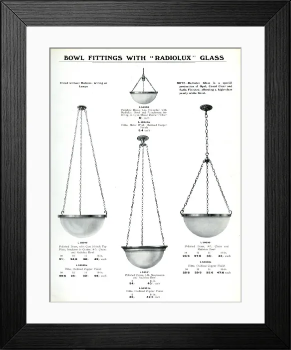Framed Print : Electric Light Fixtures catalogue, Radiolux Bowl Fittings Framed Print : Electric Light Fixtures catalogue, Radiolux Bowl Fittings