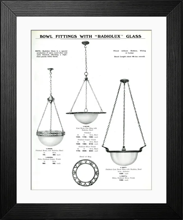 Framed Print : Electric Light Fixtures catalogue, Radiolux Bowl Fittings Framed Print : Electric Light Fixtures catalogue, Radiolux Bowl Fittings