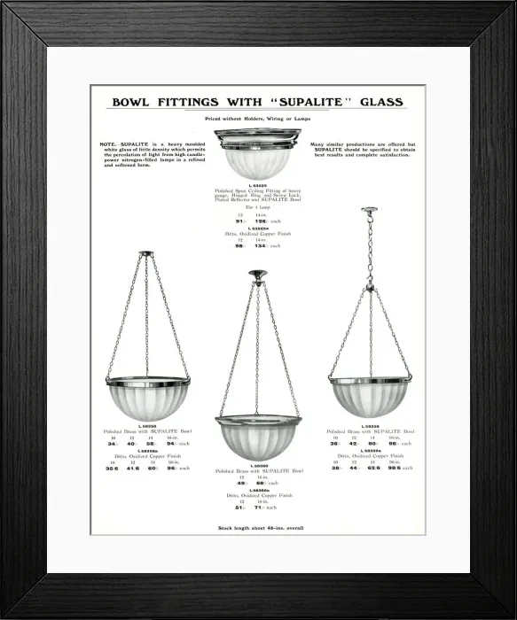 Framed Print : Electric Light Fixtures catalogue, Supalite Bowl Fittings Framed Print : Electric Light Fixtures catalogue, Supalite Bowl Fittings