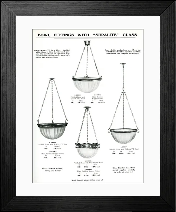 Framed Print : Electric Light Fixtures catalogue, Supalite Bowl Fittings Framed Print : Electric Light Fixtures catalogue, Supalite Bowl Fittings