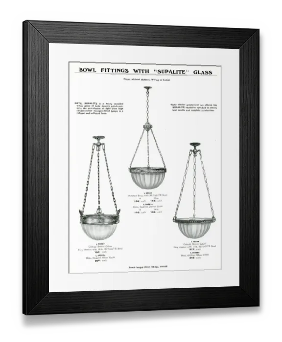 Framed Print : Electric Light Fixtures catalogue, Supalite Bowl Fittings Framed Print : Electric Light Fixtures catalogue, Supalite Bowl Fittings