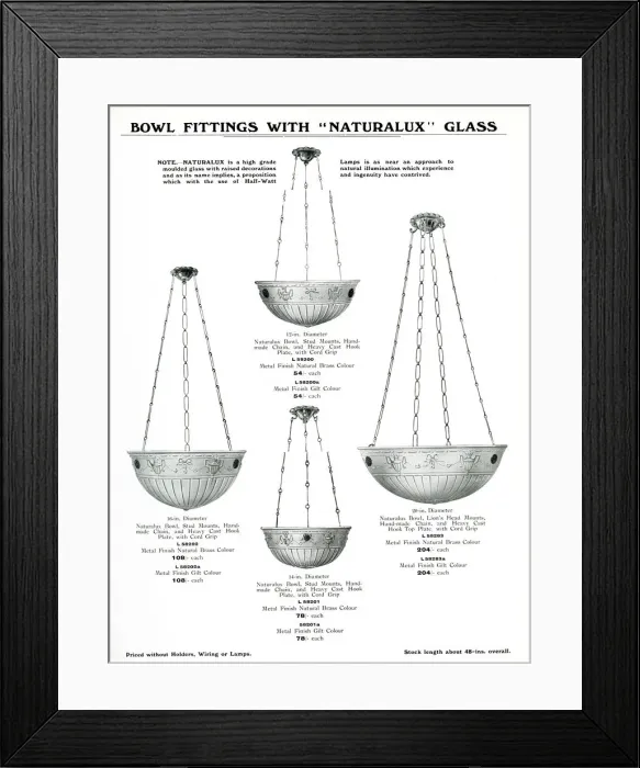 Framed Print : Electric Light Fixtures catalogue, Naturalux Bowl Fittings Framed Print : Electric Light Fixtures catalogue, Naturalux Bowl Fittings
