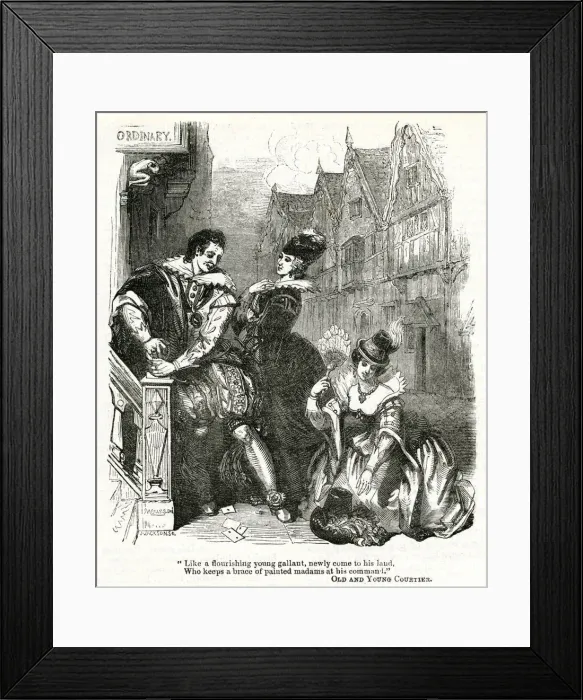 Framed Print : Elizabethan courtier and two elegant ladies Framed Print : Elizabethan courtier and two elegant ladies