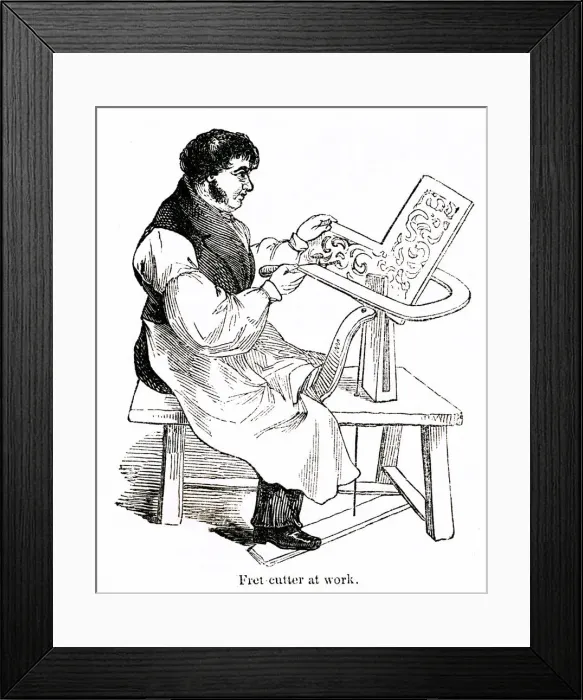 Framed Print : Fret cutter at work, Broadwood piano factory, London Framed Print : Fret cutter at work, Broadwood piano factory, London