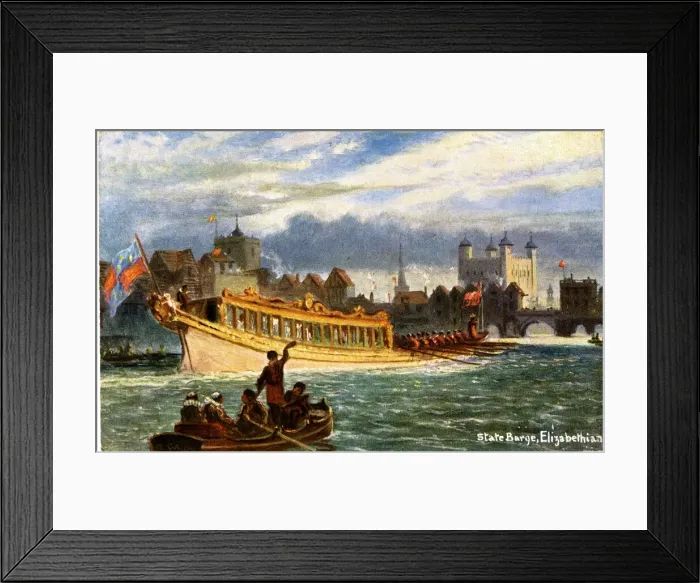 Framed Print : Elizabethan State Barge on River Thames, London Framed Print : Elizabethan State Barge on River Thames, London