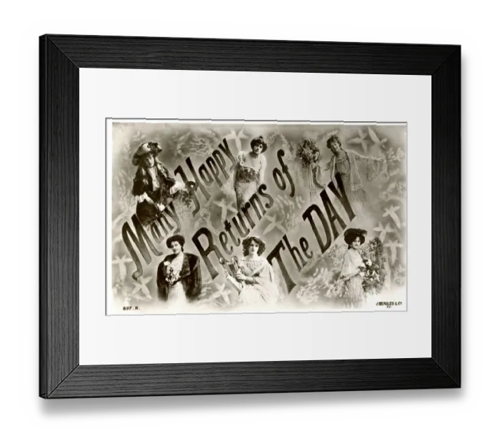 Framed Print : Birthday postcard, Many Happy Returns of the Day Framed Print : Birthday postcard, Many Happy Returns of the Day