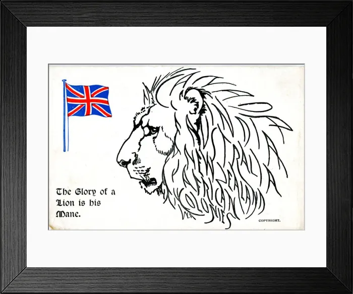 Framed Print : Novelty Patriotic Lion, mane spells British Empire colonies Framed Print : Novelty Patriotic Lion, mane spells British Empire colonies