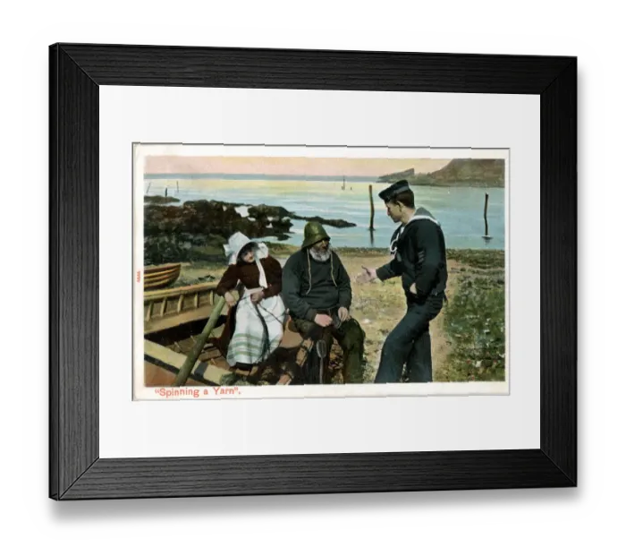 Framed Print : Sailor spinning a yarn to fisherman and fisherwoman Framed Print : Sailor spinning a yarn to fisherman and fisherwoman