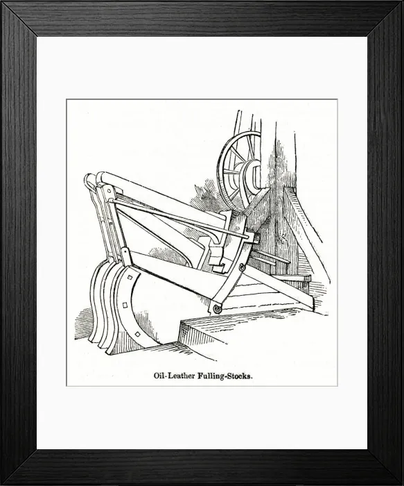 Framed Print : Oil leather fulling stocks at leather factory, south London Framed Print : Oil leather fulling stocks at leather factory, south London