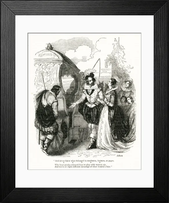 Framed Print : Elizabethan aristocratic couple getting into a coach Framed Print : Elizabethan aristocratic couple getting into a coach