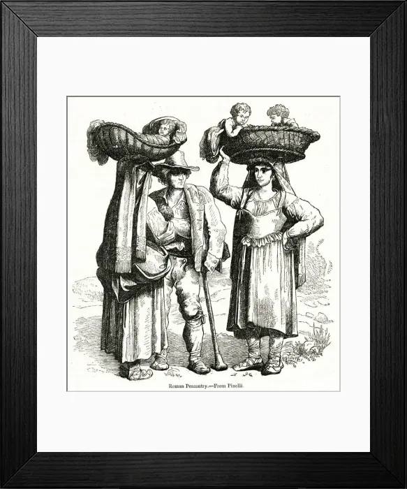 Framed Print : Roman peasants with babies in baskets, Italy Framed Print : Roman peasants with babies in baskets, Italy
