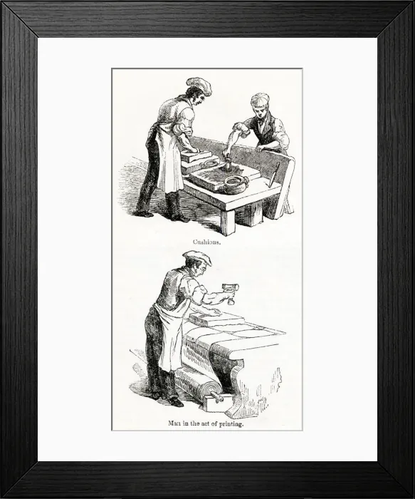 Framed Print : Craftsmen at floor cloth factory, Knightsbridge, SW London