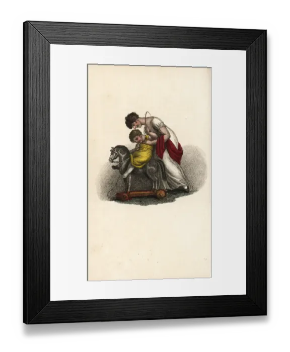 Framed Print : Mother giving her child a riding lesson Framed Print : Mother giving her child a riding lesson