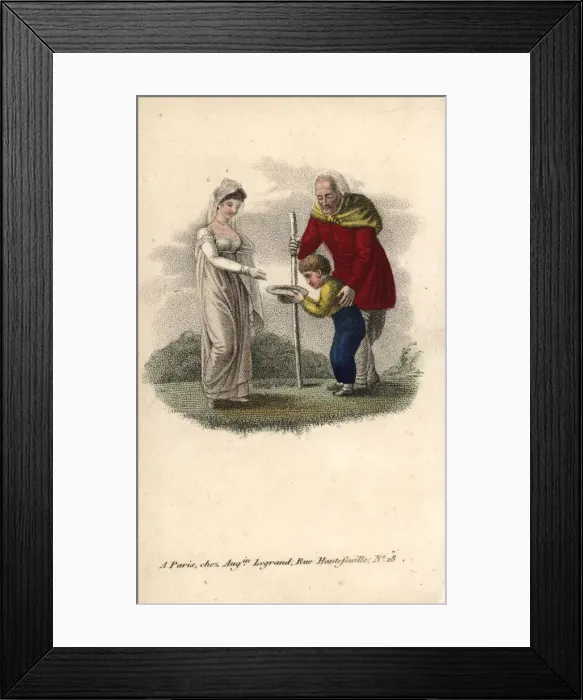 Framed Print : Mother and child giving charity Framed Print : Mother and child giving charity