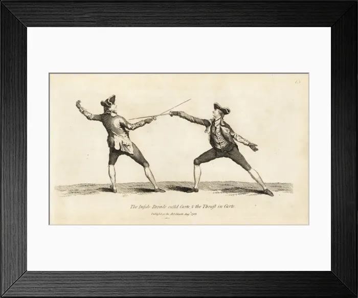 Framed Print : Gentlemen fencers in Carte thrust and parry Framed Print : Gentlemen fencers in Carte thrust and parry