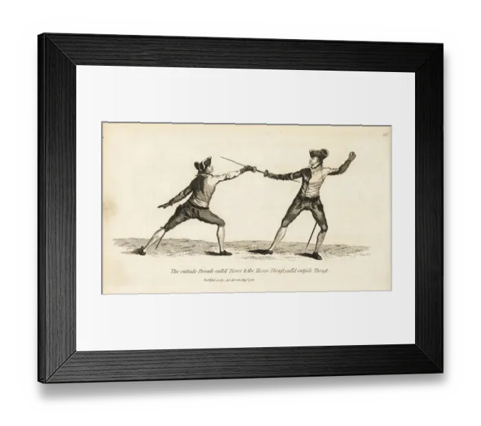 Framed Print : Gentlemen fencers in Tierce parry and thrust positions Framed Print : Gentlemen fencers in Tierce parry and thrust positions