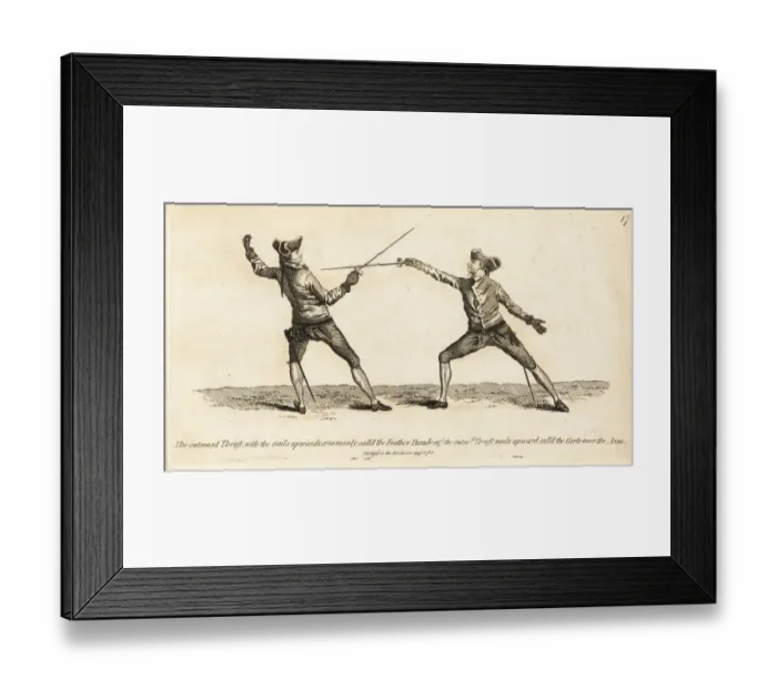 Framed Print : Gentlemen fencers in thrust and parry positions Framed Print : Gentlemen fencers in thrust and parry positions