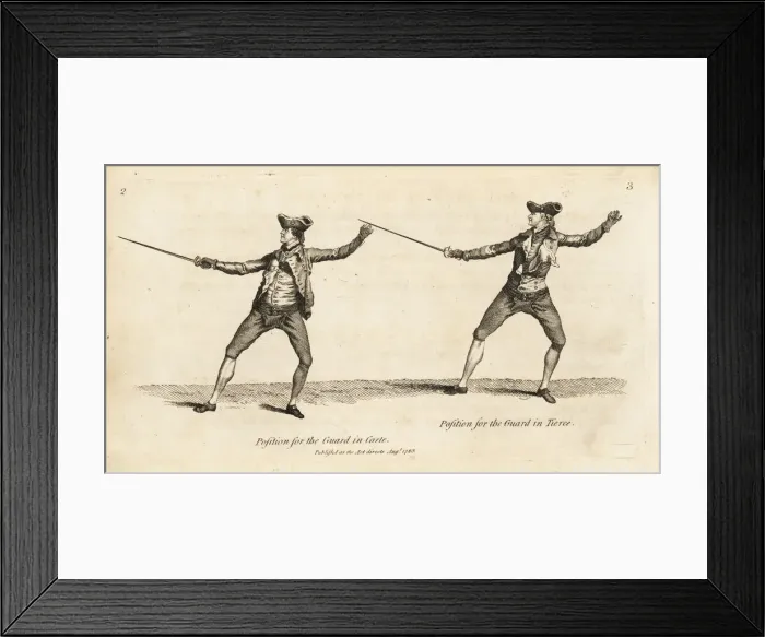 Framed Print : Gentlemen fencers in guard positions Framed Print : Gentlemen fencers in guard positions
