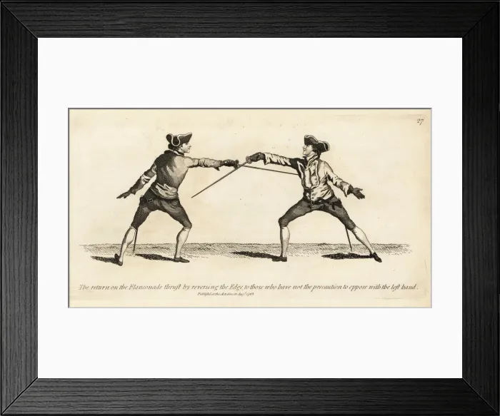 Framed Print : Gentleman fencer making the return on the Flanconade thrust