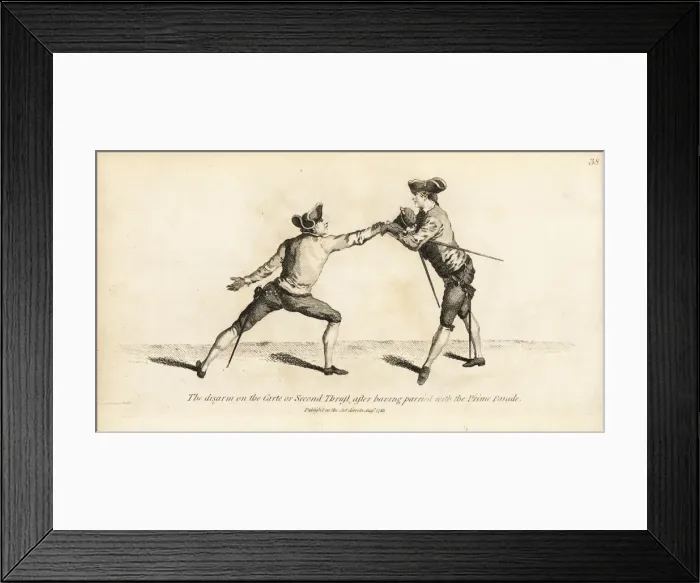 Framed Print : Gentleman fencer disarming his opponent on the Carte Thrust Framed Print : Gentleman fencer disarming his opponent on the Carte Thrust