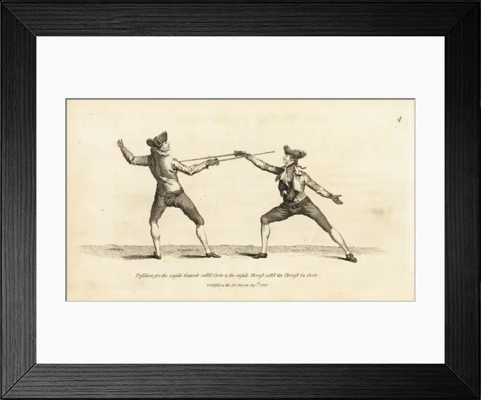 Framed Print : Gentlemen fencers in guard and thrust positions Framed Print : Gentlemen fencers in guard and thrust positions