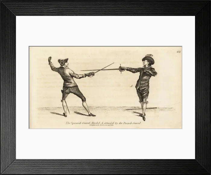 Framed Print : Gentleman fencer in the French Guard attack Framed Print : Gentleman fencer in the French Guard attack